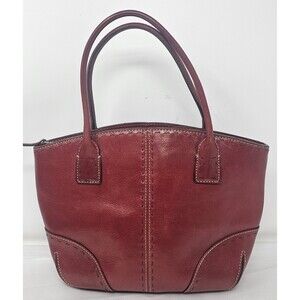 Vintage Fossil Red Leather Sedona Satchel Purse Handbag Double Handles Stitching